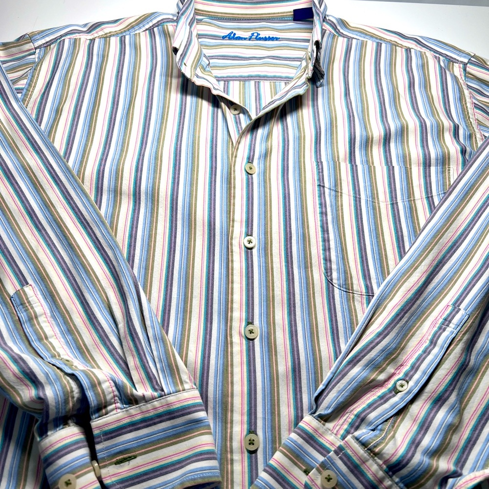 Alan Flusser Long Sleeve Striped Button Down Collar Pocket XL
